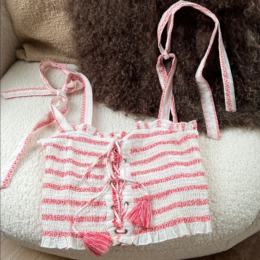 Free People Pink and White Striped Tank Top